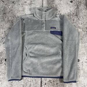 Patagonia Jacket Womens Medium Gray Fleece Snap Pullover Collared Pockets Casual